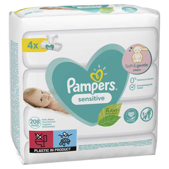 Pampers Sensitive Fragrance-Free Baby Wipes, 4 x 52each