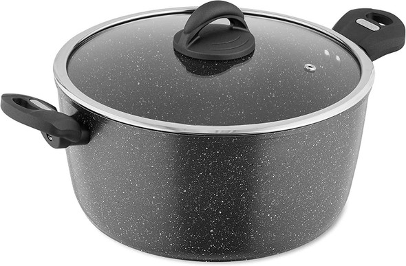 Tower T81286 Cerastone Forged Aluminium Casserole Pot with Ceramic Non-Stick Coating, Tempered Glass Lid, 28 cm, Graphite