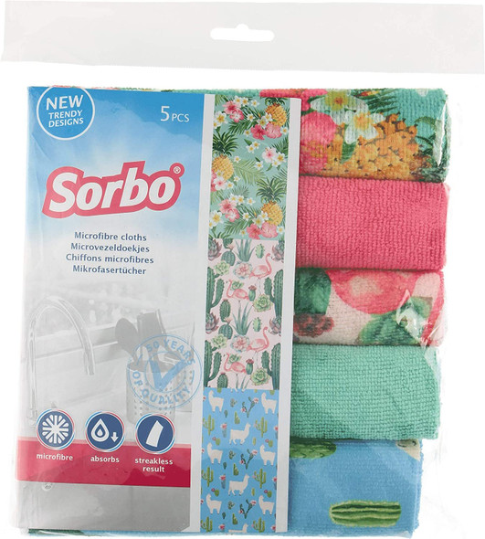 Sorbo Wildlife Print Microfibre Cloths, 5 Pack, 40cm x 40cm