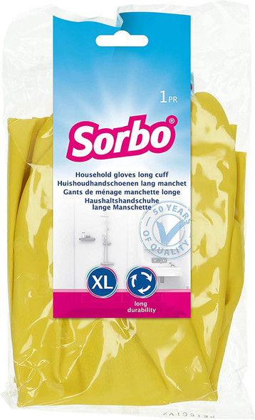 Sorbo Large Household Gloves, Latex Washing Up Gloves, Soft Lining, Extra Long Cuff, Long Lasting Quality