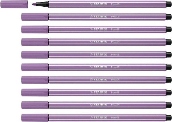 Premium Fibre-Tip Pen - STABILO Pen 68 - Pack of 10 - Grey Violet