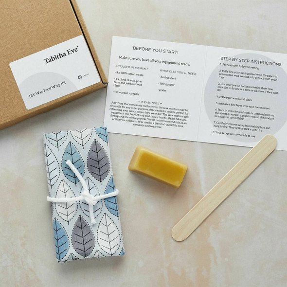 Tabitha Eve | DIY Wax Wrap Kit | Kit to Make Your own Wax Wraps | 3 Cotton Squares | Wax bar | Wooden Spreading Spatula | Environmentally Friendly | Vegan | Handmade in UK |