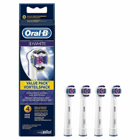 Oral-B 3D White Electric Toothbrush Replacement Heads Powered by Braun Pack of 4