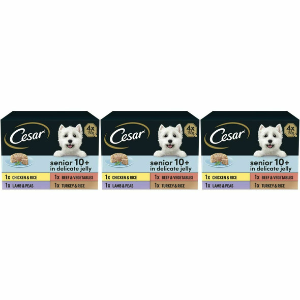 12 x 150g Cesar Senior 10+ Mixed Flavour Dog Food, Delicate Jelly Easy Digestion