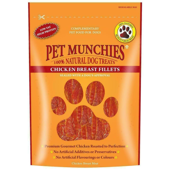 3 x Pet Munchies Chicken Breast Fillets Dog Treats 100g Chews Training, Low Fat