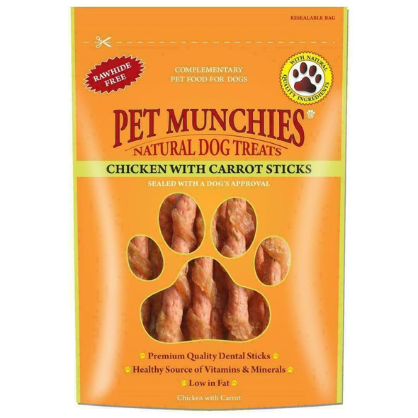 Pet Munchies Chicken & Carrot Sticks Dog Treats 80g Dental Chews Snacks Natural