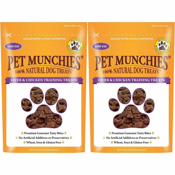 2 x Pet Munchies Liver & Chicken Training Dog Treats 50g Chews Rewards Bite Size