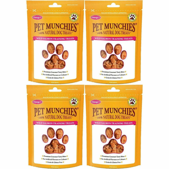 4 x Pet Munchies Wild Salmon Dog Training Treats 50g Chews Rewards 100% Natural