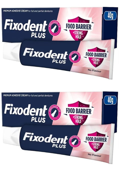 2 x Fixodent Plus Dual Premium Food Seal Denture Adhesive Cream 10x Stronger 40g