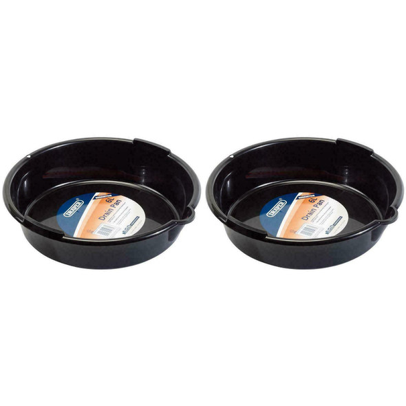 2 x Draper 6L Fluid Draining Pan - Durable Plastic, Grip Handles, Pouring Spout