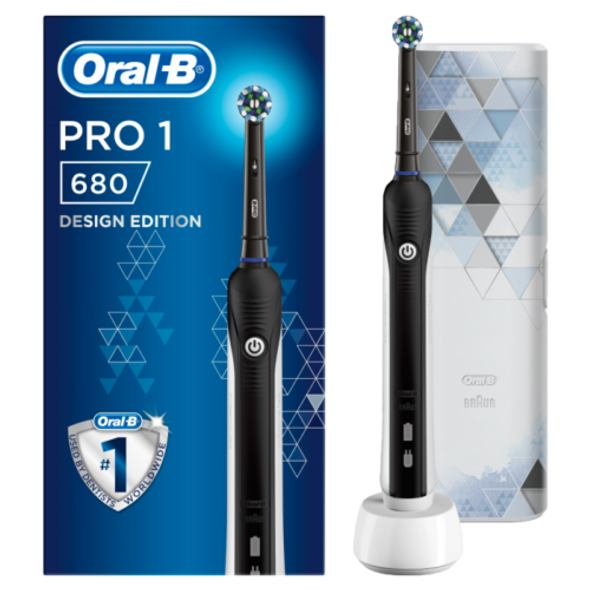 Oral-B Pro 1 680 Cross Action Black Electric Toothbrush Travel Case Handle Timer