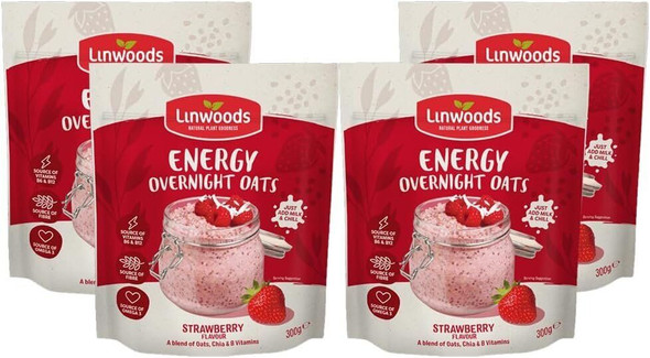 4 x Linwoods Strawberry Energy Overnight Porridge Oats Healthy Breakfast 300g
