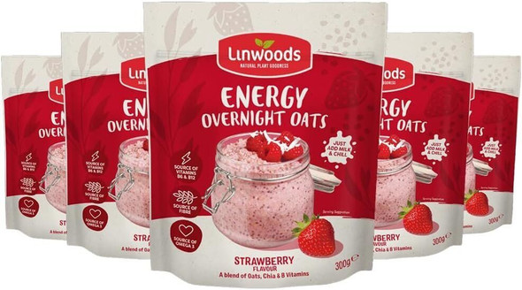 5 x Linwoods Strawberry Energy Overnight Porridge Oats Healthy Breakfast Vegan Friendly 300g