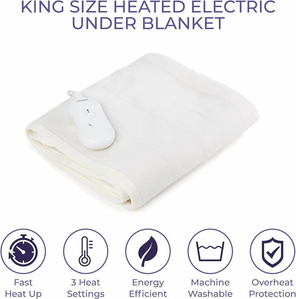 Carmen King Size Heated Under Blanket with Overheat Protection 70W White