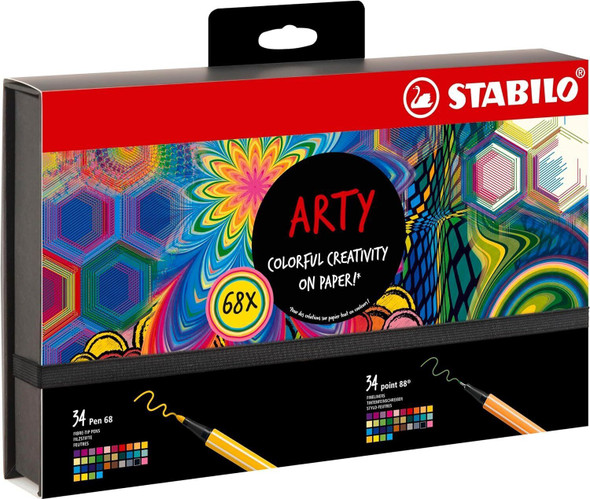 Pen Set - STABILO Creative Set - point 88 & Pen 68 - Fineliners & Fibre-Tip Pens - ARTY - Pack of 68 - Assorted Colours
