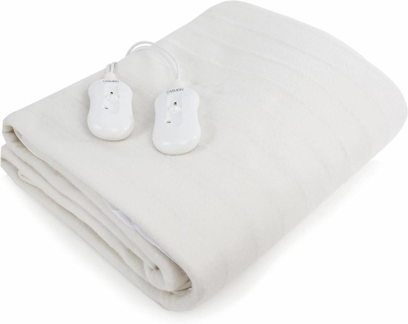 Carmen Double Fitted Electric Under Blanket with Overheat Protection, 65W x 2, White