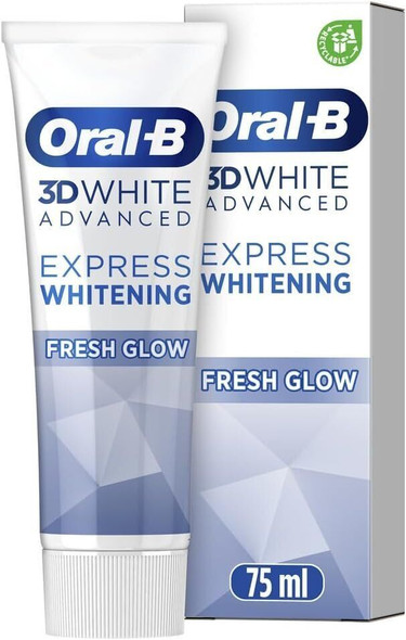 Oral-B 3D White Advanced Toothpaste, Express Whitening, Fresh Glow, 75 ml, Teeth Whitening & Teeth Stain Removal, Icy Mint Flavour