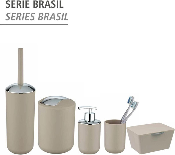 WENKO Toothbrush Tumbler Brasil Taupe-Unbreakable, Plastic (TPE), Brown, 7.3 x 7.3 x 10.3 cm