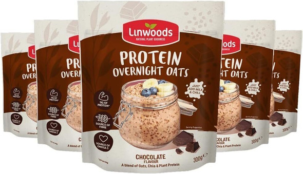 5 x Linwoods Chocolate Protein Overnight Porridge Oats, Healthy Breakfast Food 300g