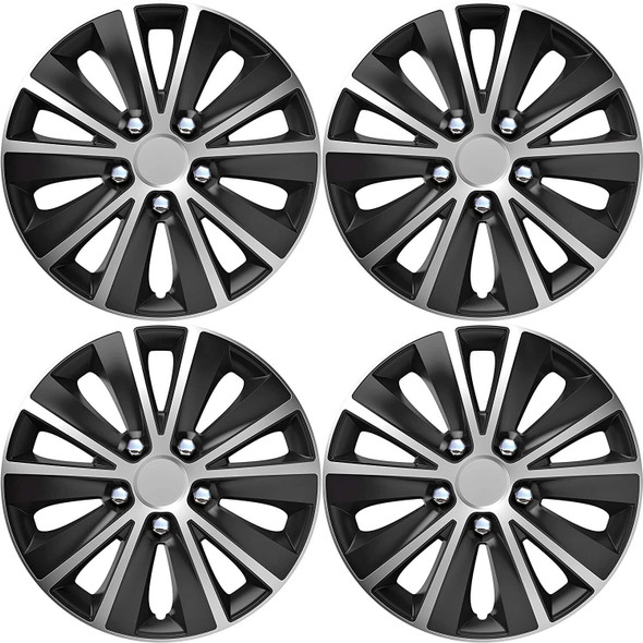 Versaco Car Wheel Trims RAPIDENCBS13 - Black/Silver 13 Inch 10-Spoke - Boxed Set of 4 Hubcaps - Includes Fittings/Instructions