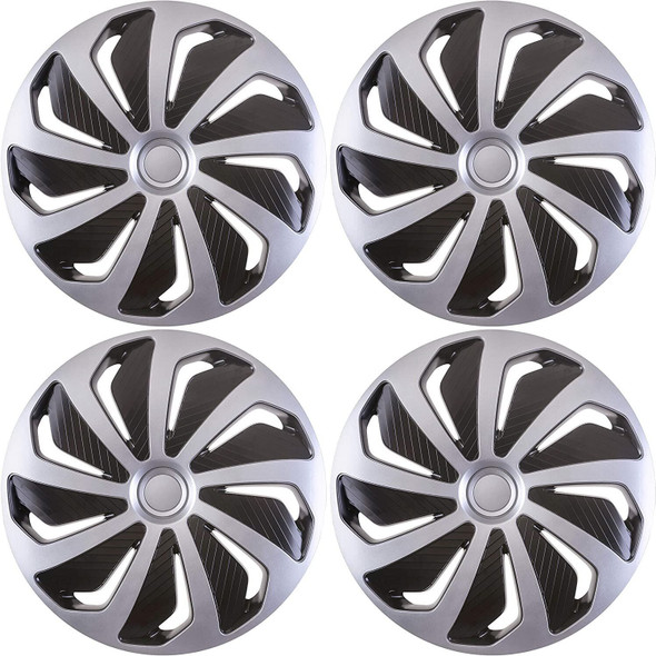 Versaco Car Wheel Trims WINDSB15 - Silver/Black 15 Inch 9-Spoke - Boxed Set of 4 Hubcaps - Includes Fittings/Instructions