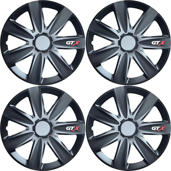Versaco Car Wheel Trims GTXCARBLK15 - Black 15 Inch 7-Spoke - Boxed Set of 4 Hubcaps - Includes Fittings/Instructions