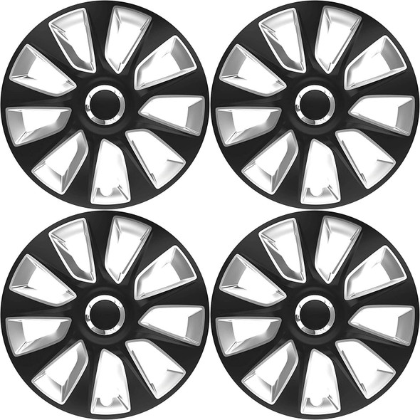Versaco Car Wheel Trims STRATOSRCBS14 - Black/Silver 14 Inch 9-Spoke - Boxed Set of 4 Hubcaps - Includes Fittings/Instructions