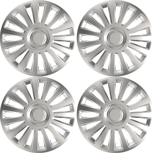 Versaco Car Wheel Trims LUXURY14 - Silver 14 Inch 15-Spoke - Boxed Set of 4 Hubcaps - Includes Fittings/Instructions