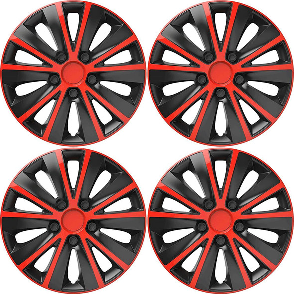 Versaco Car Wheel Trims RAPIDERB15 - Red/Black 15 Inch 10-Spoke - Boxed Set of 4 Hubcaps - Includes Fittings/Instructions