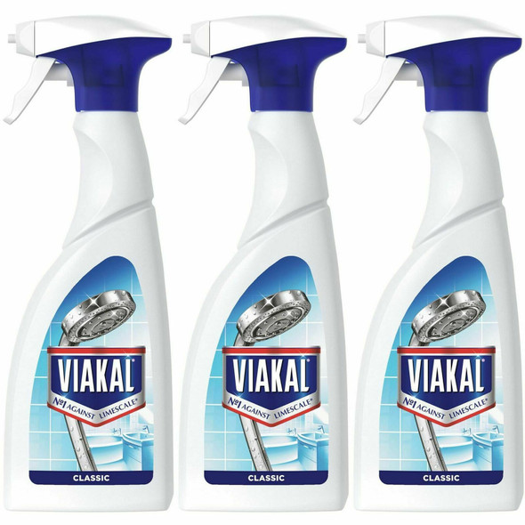 3 x Viakal Classic Limescale Remover Spray Bottle, 500ml, Lasting Surface Shine
