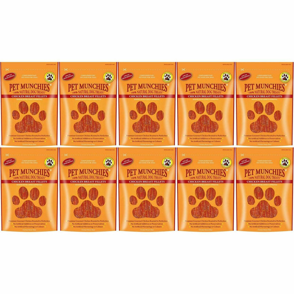 10 x Pet Munchies Chicken Breast Fillets Dog Treats 100g Chews Training, Low Fat