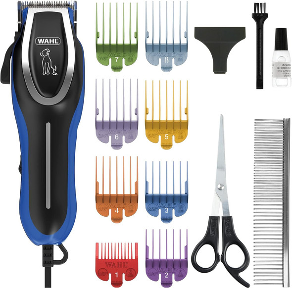 Wahl Pet Clippers, U-Clip Dog Grooming Kit with Colour Coded Combs, Full Coat Grooming Clippers for Dogs, Low Noise Corded Pet Clippers, Sharp Cutting Steel Blades