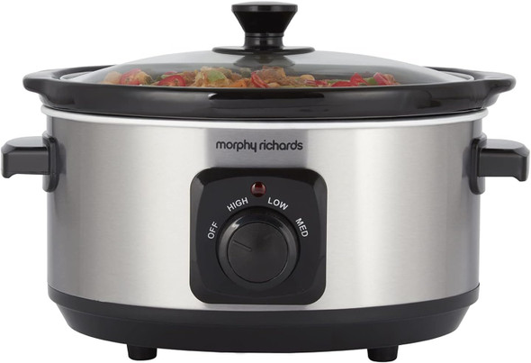 Morphy Richards 3.5L Stainless Steel Slow Cooker, 3 Heat Settings, One Pot Solution, Dishwasher Safe Ceramic Pot, 460017