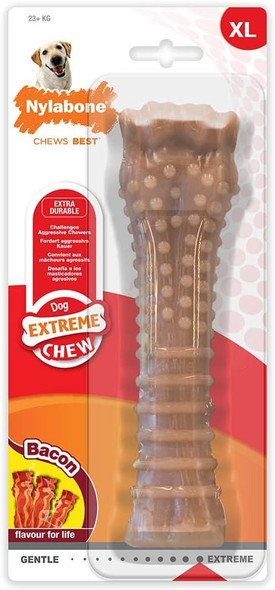 Nylabone Dura Chew Extreme Tough Dog Chew Toy Bone, Bacon Flavour, XL, for Dogs over 23 kg