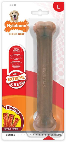 Nylabone Dura Chew Extreme Tough Dog Chew Toy Bone, Bacon Flavour, XL, for Dogs over 23 kg