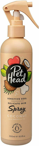 PET HEAD Dog Deodoriser Spray 300ml, Sensitive Soul, Coconut Scent, Professional Waterless Pet Grooming Spray for Dogs with Sensitive Skin, Hypoallergenic, Vegan, Natural, Gentle Formula For Puppies