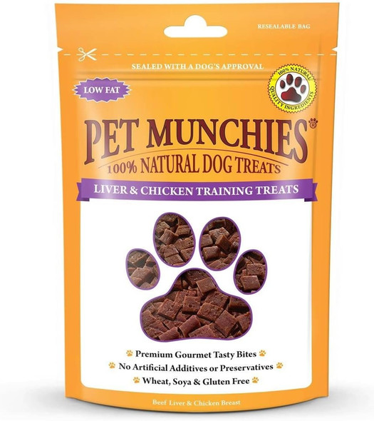 Pet Munchies Venison & Beef Liver Dog Training Treats, Grain Free Tasty Bites with Natural Real Meat, Low in Fat 8x50 g