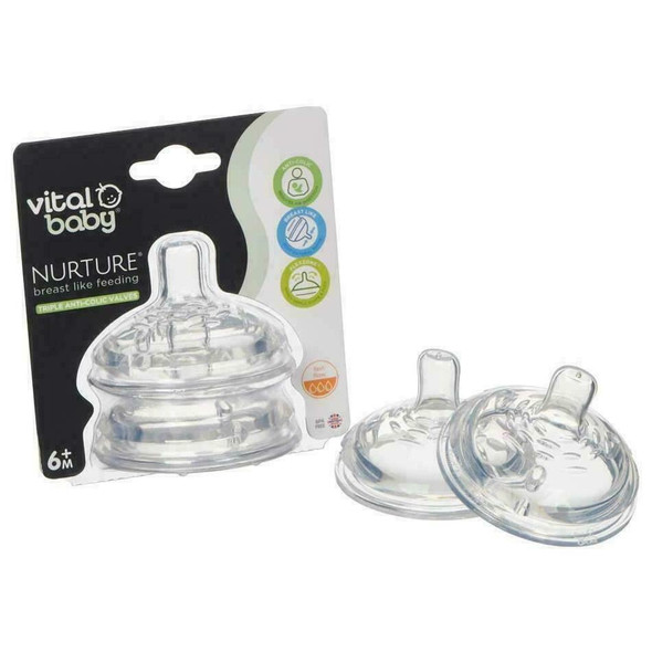 2 x Vital Baby Nurture Breast Like Feeding Teats, Fast Flow Teat - For 3 Months+