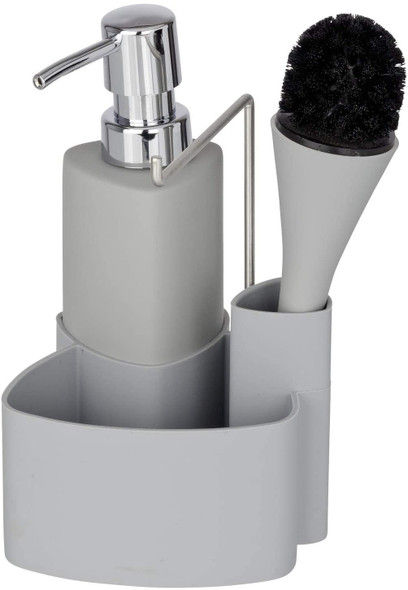 WENKO Empire 4-in-1 dishwashing set - detergent dispenser, dishcloth holder & organizer, high-quality ceramic with soft-touch surface, capacity 250 ml, 11 x 19 x 12.5 cm, black
