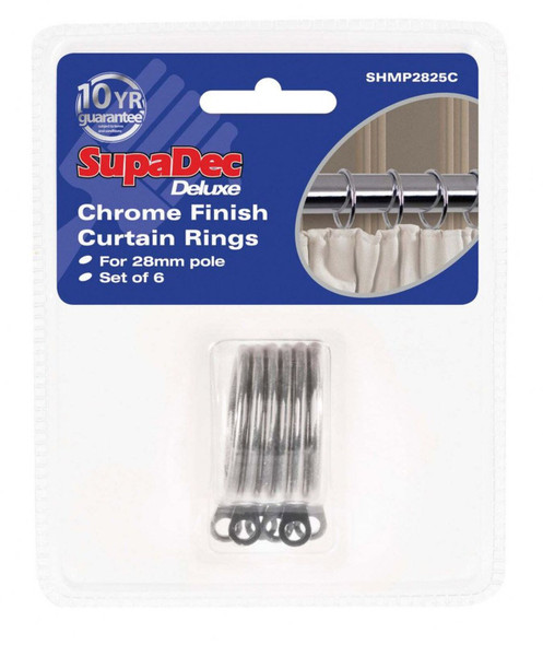 Chrome finish curtain rings Set of 6