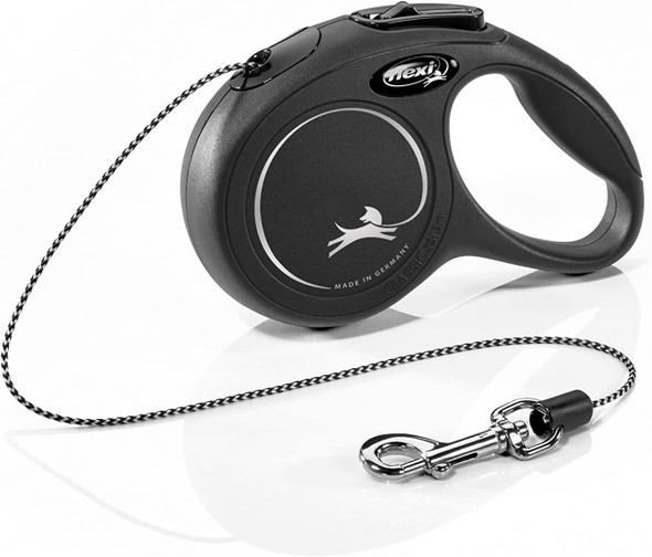 Flexi New Classic Cord Black Medium 8m Retractable Dog Leash/Lead for dogs up to 20kgs/44lbs