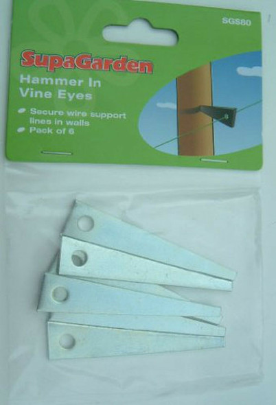 Pack of 6 Hammer in steel garden vine eyes. Galvanised