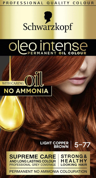 3 x Schwarzkopf Oleo Intense Permanent Hair Dye Shade Light Copper Brown 5-77