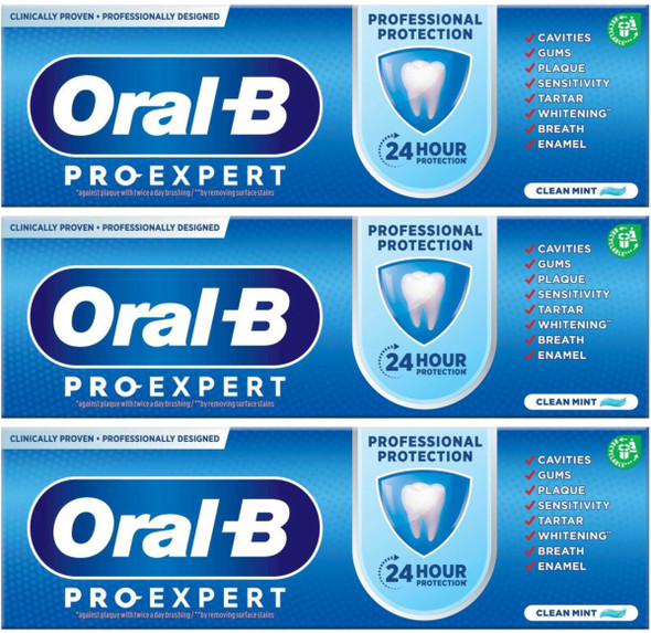 3 x Oral-B Pro Expert Toothpaste Professional Protection Whitening Clean Mint 75ml