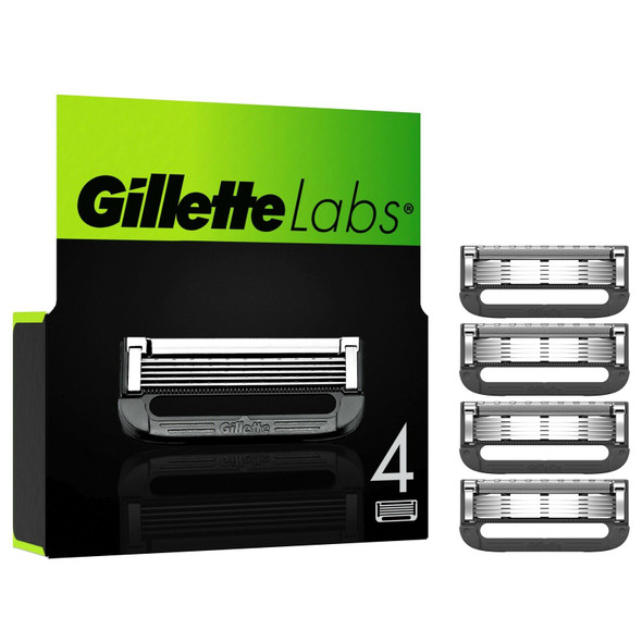 Gillette Labs Razor Blades Men, Pack of 4 Razor Blade Refills, Compatible with GilletteLabs with Exfoliating Bar and Heated Razor