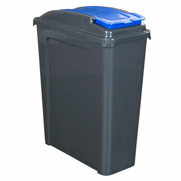 Wham Recycle It 25L Slimline Bin & Lid Graphite/Gen Blue 40 x 19 x 51 cm