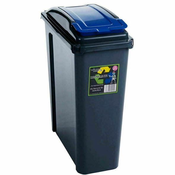 Wham Recycle It 25L Slimline Bin & Lid Graphite/Gen Blue 40 x 19 x 51 cm