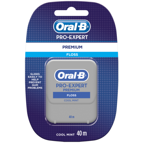 Oral-B Pro-Expert Dental Floss, Premium, 40 m, Plaque Remover For Teeth, Gingivitis Treatment, Gentle on Fingers and Gums, Cool Mint