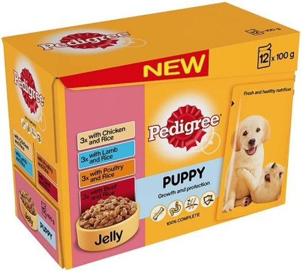 Pedigree Puppy Wet Food with Meat Selection in Jelly, 12 x 100g