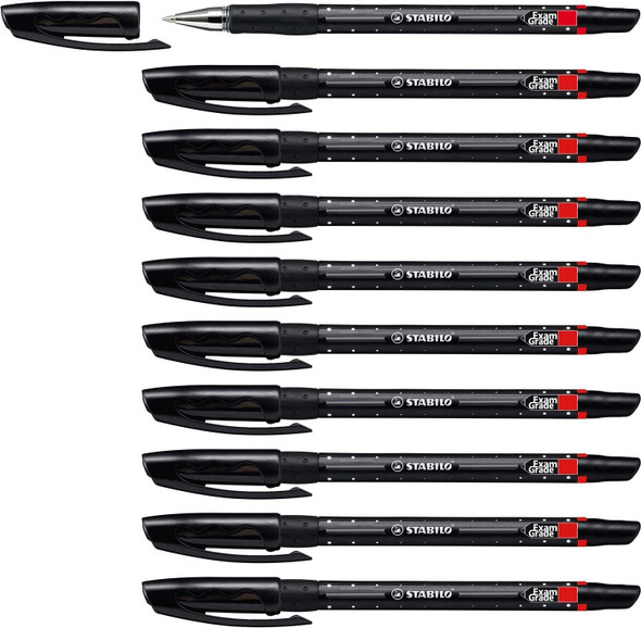 Stabilo Exam Grade Black Ball Point Pen Set with Soft Grip Zone, 10 Pack